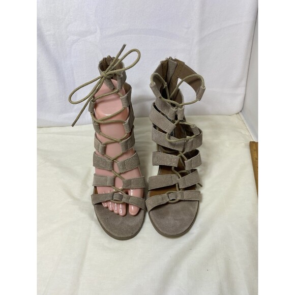 Steve Madden Taupe Lace Up Sandals Size 7.5 M Gladiator Block Heel - Picture 8 of 8